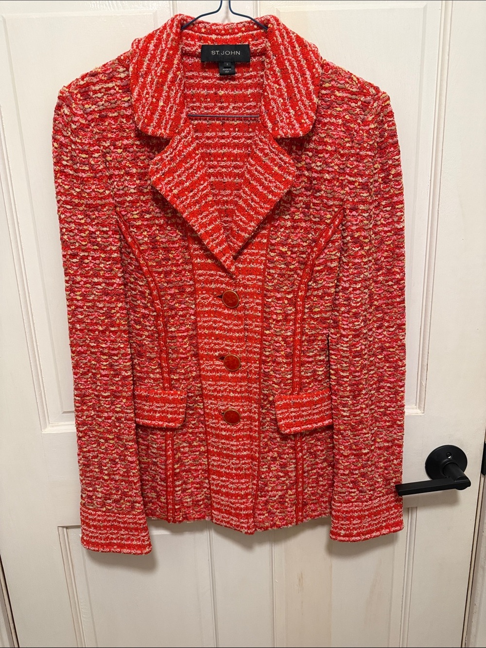 St. John Red Multicolor Bouclé Knit Blazer